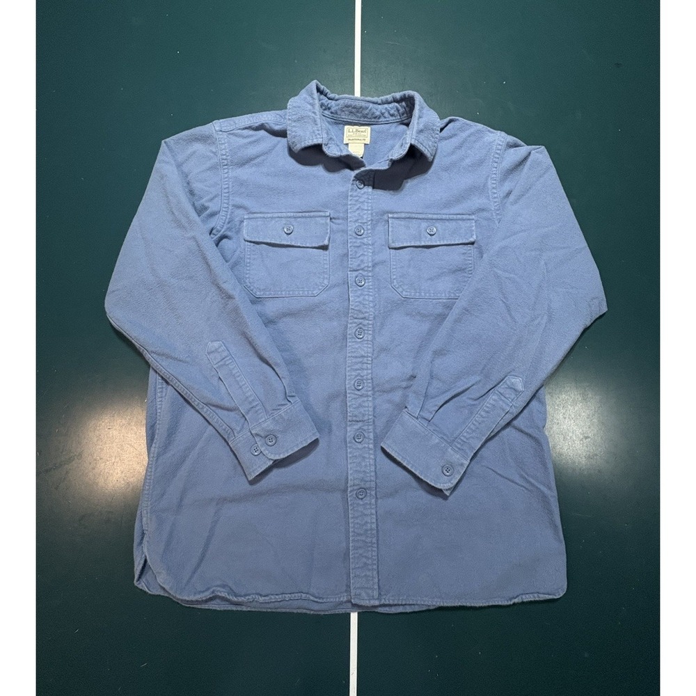Vintage LL Bean‎ Chamois Cloth Shirt Men's Large Tall Light Blue Heavy Cotton